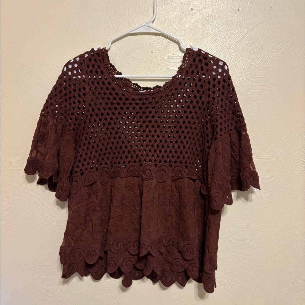 Daytrip Brown Crochet Blouse